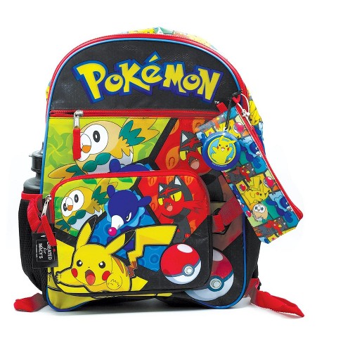 Pokemon 5-Piece Set: 16 Backpack, Padded Utility Case, Small Utility Case,  Rubber Keychain, and Carabiner