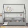 Wooden Floor Bed with Fence Guardrails and House Roof Frame, Pine Frame for Kids Bedroom Safety and Imaginative Play - Baofuwish - 3 of 4