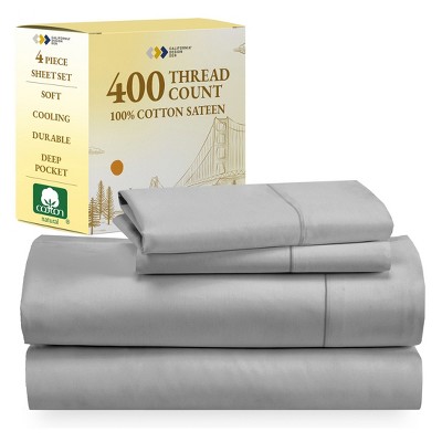 Cotton Sheets Set - Softest 400 Thread Count Bed Sheets, 100% Cotton Sateen, Cooling, Deep Pocket by California Design Den