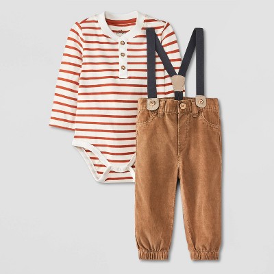 Image of Baby Boys' Suspender Top & Bottom Set - Cat & Jack™ Cream 12M