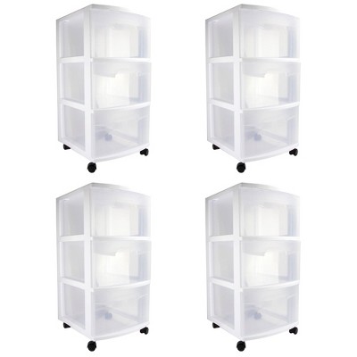3 Drawer Plastic Storage Rolling Cabinet File Organizer Wide Cart White 