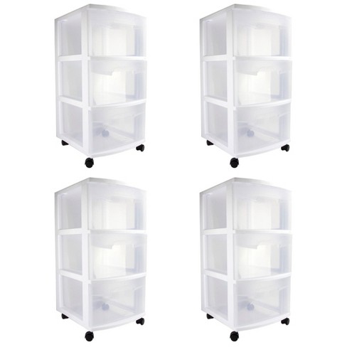 Sterilite Wide Portable Countertop 3-Drawer Desktop Storage Unit, 3-Pack, White