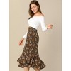 INSPIRE CHIC Women's Chiffon Elastic Waist Ruffle Tiered Flowy Midi Floral Printed Skirts - 4 of 4