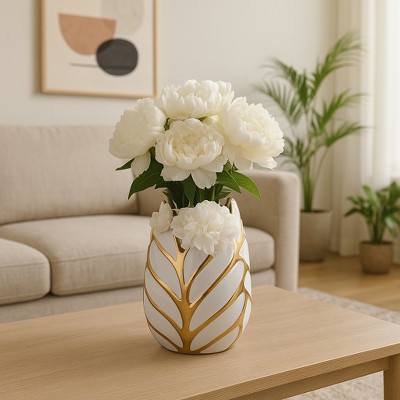 Sagebrook Home Glam Decorative Ceramic Leaf Bud Vase for Room and Office Decor