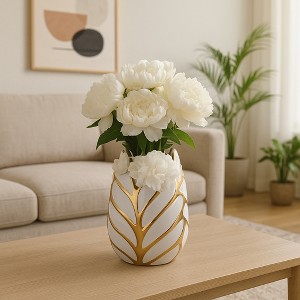 Sagebrook Home Glam Decorative Ceramic Leaf Bud Vase for Room and Office Decor - 1 of 4