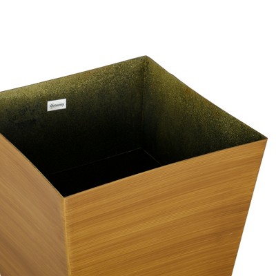 Set of 3 Light Brown Tall Faux Wood Outdoor Planters