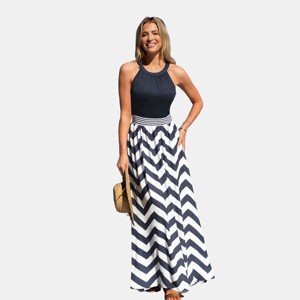 Women's High Neck Navy Tank Chevron Skirt Maxi Dress -Cupshe - 1 of 4