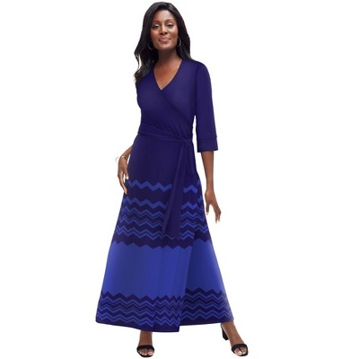 Jessica London Women's Plus Size Stretch Knit Faux Wrap Maxi Dress