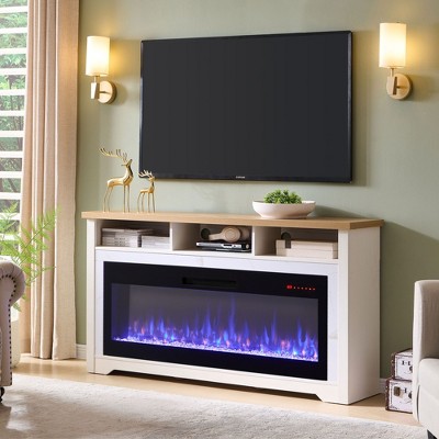 Sapphtopaz Fireplace TV Stand for TVs Up to 70" with Electric Fireplace Entertainment Center with 3 Shelves, TV Stands for Living Room, White