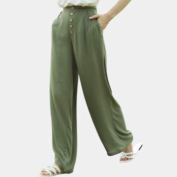 Women's Olive Front Button Loose Leg Trousers - Cupshe