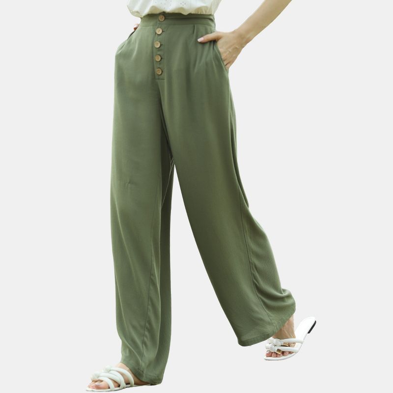 Women's Olive Front Button Loose Leg Trousers - Cupshe, 1 of 7