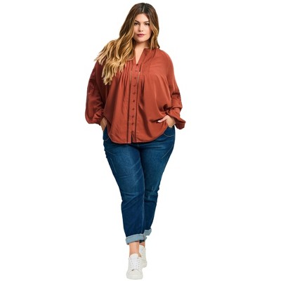 Avenue Women's Plus Size Gabby Embroidered Pintuck Shirt