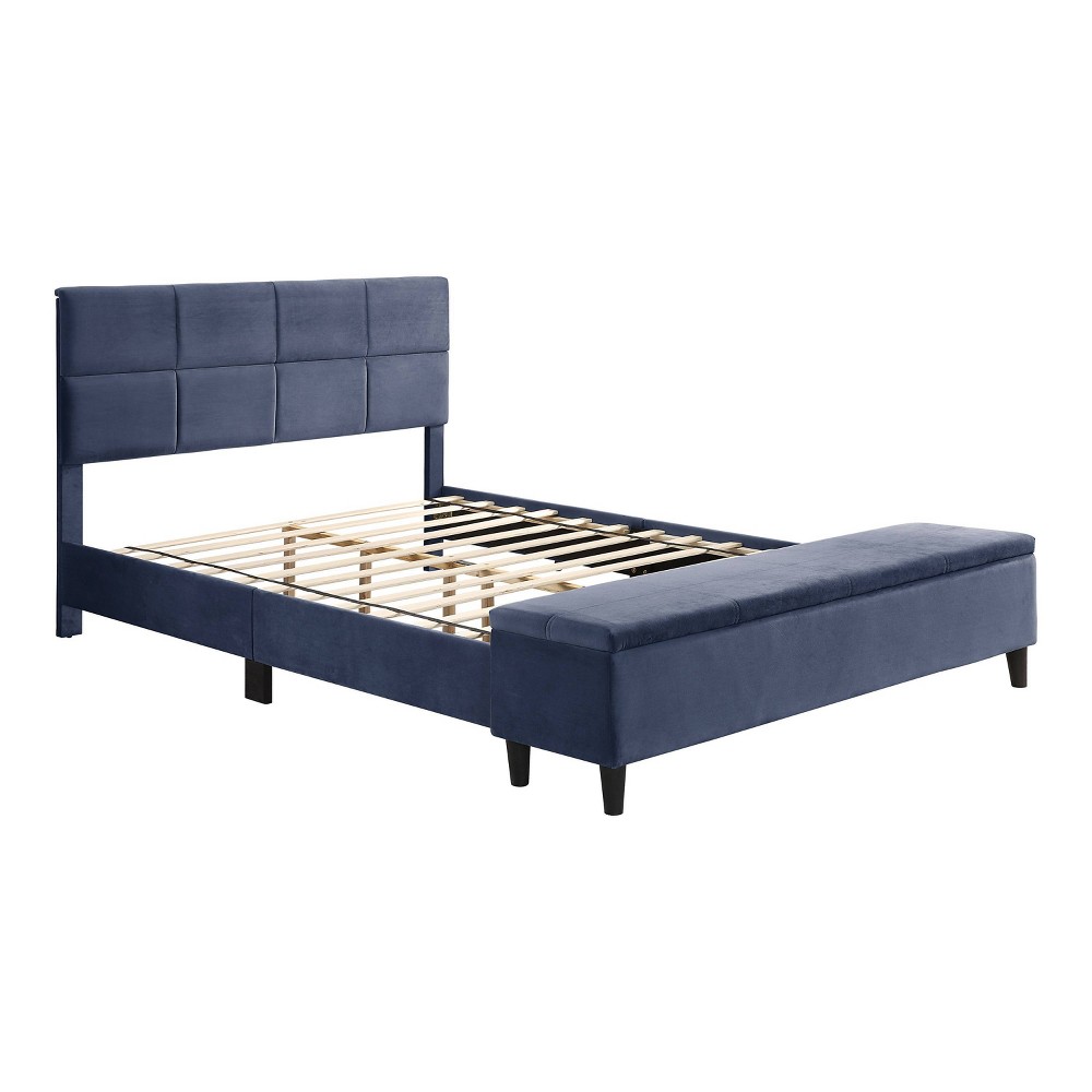 Photos - Bed Full Kerwin Flannelette  with Bench Storage Gray - HOMES: Inside + Out