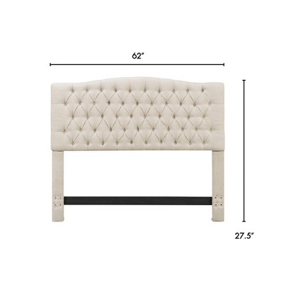 Cream Tufted Upholstered Queen Headboard with Wood Frame