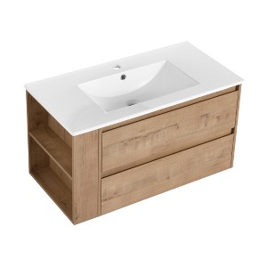 ChicFurnit Bathroom Vanities 36 Inch Wall Mounted Vanity with Ceramic Sink and Soft Close Drawer for Bathroom, Beige, 35.9"*18.3"*19.7" - 1 of 4