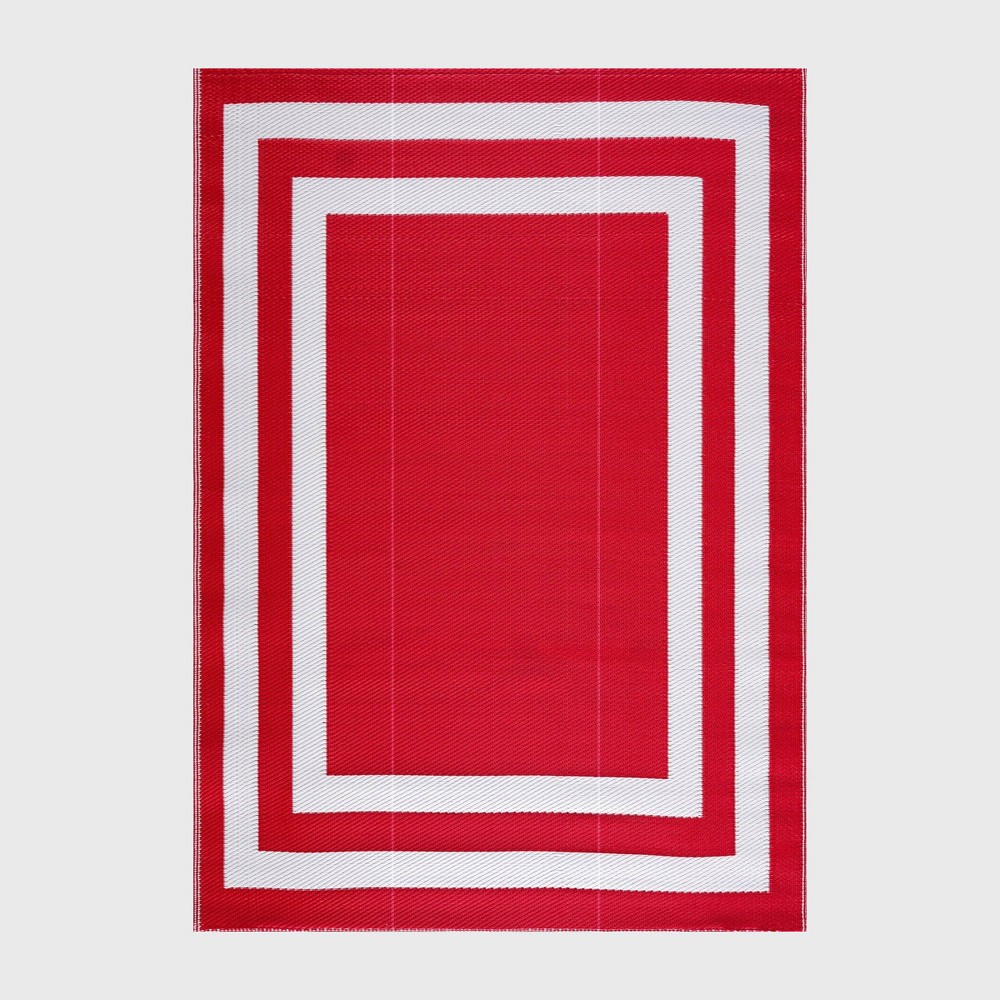 Playa Rug 8'x10' Paris Recycled Plastic Indoor Outdoor Folded Floor Mat Red and White: UV & Water-Resistant, Woven Polypropylene