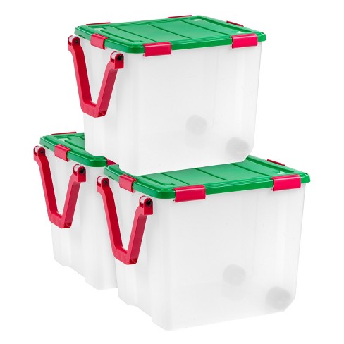  IRIS USA 19 Quart Stackable Plastic Christmas Storage Bins with  Lids and Latching Buckles, 4-Pack, Durable Containers for Long Term Storage  Festive Seasonal Decorations Garlands Stockings, Clear/Red : Everything Else