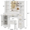 Garvee Vanity Desk with Led Lighted Mirror, 5 Sliding Drawers & 6 Open Shelves, 3 Color Lighting Modes Brightness Adjustable,White - 2 of 4