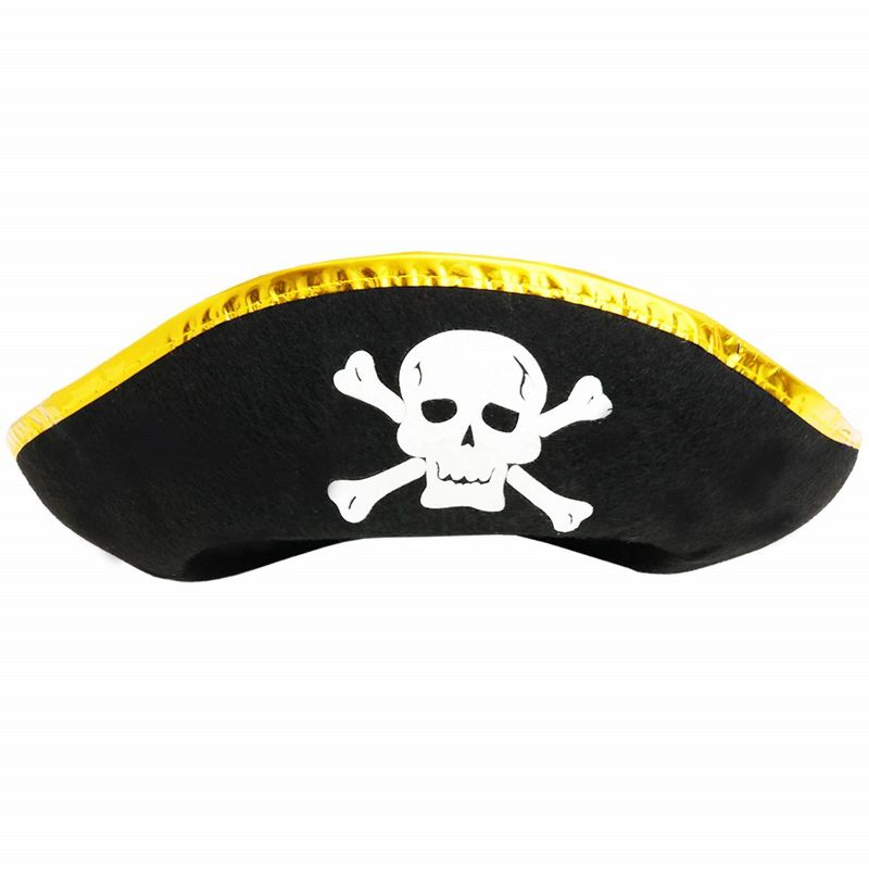 Skeleteen Childrens Tri Corner Pirate Costume Hat - Black and Gold, 3 of 7