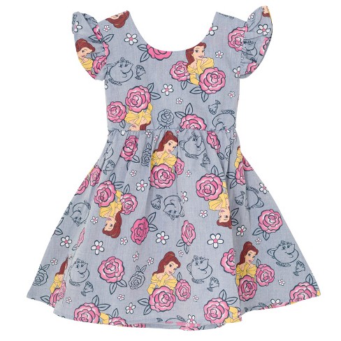 Disney Princess Belle Floral Toddler Girls Chambray Skater Dress