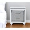 HomeRoots 22" White and Silver Two Drawer Faux Crystal Bling Wood Nightstand - 2 of 4