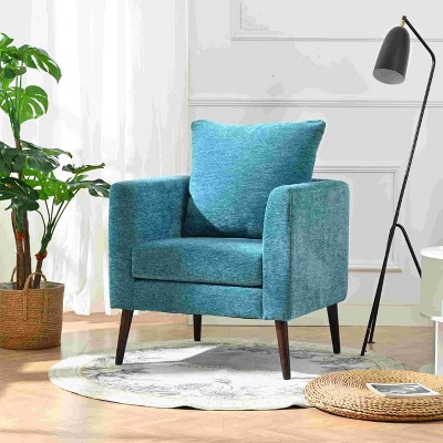 CAVINAS Chenille Accent Chair with Pillow and Solid Wood Legs,Modern Upholstered Living Room Chairs,Reading Chairs for Living Room