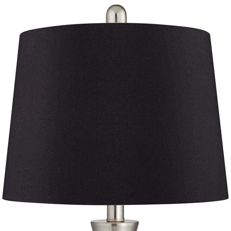 360 Lighting Gerson Modern Table Lamps 24" High Set of 2 Brushed Nickel Silver LED Black Faux Silk Drum Shade for Bedroom Living Room Bedside Office, 2 of 7
