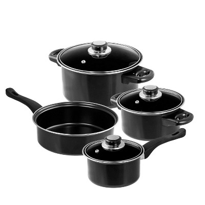 Sleek 7-Piece Black Carbon Steel Non-Stick Cookware Set