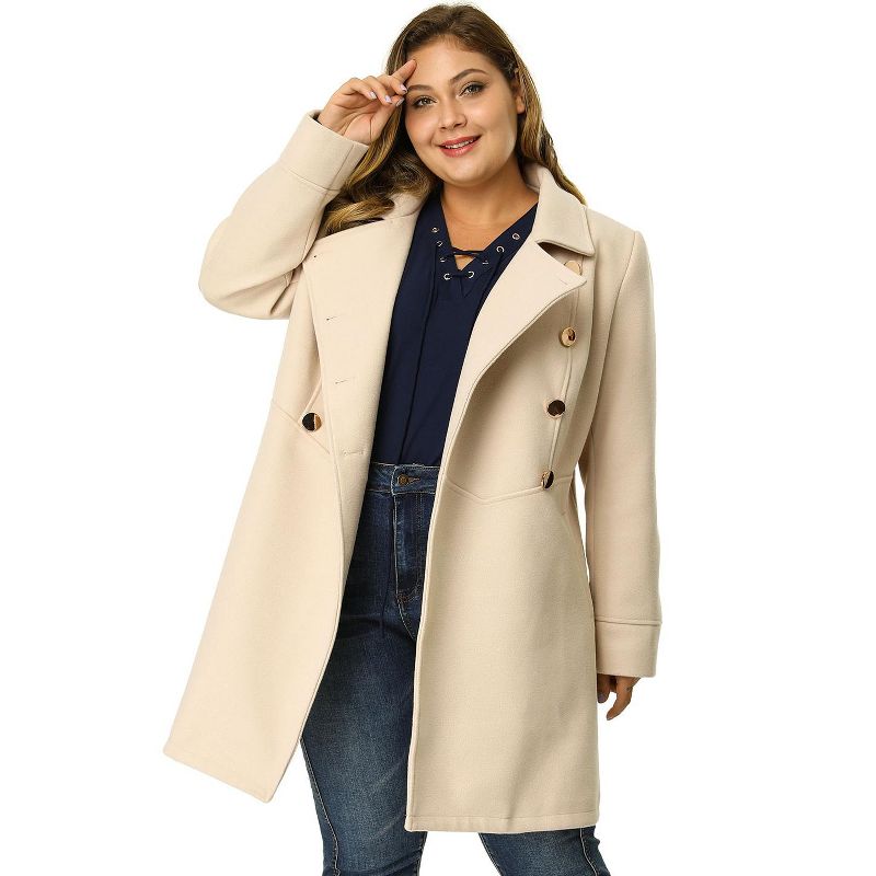 Agnes Orinda Women's Plus Size Winter Fashion Double Breasted Warm Lapel Pockets Overcoats, 4 of 8