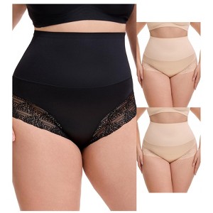 INSPIRE CHIC 3 Packs Women's Lace Trimmed Tummy Control High Waisted Soft Breathable Full Coverage Briefs - 1 of 4