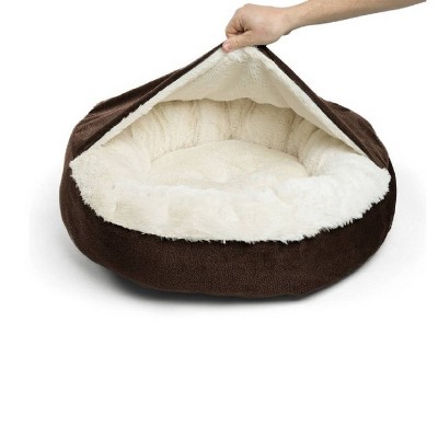 Dark Chocolate Microfiber Hooded Pet Bed with Bolstered Walls