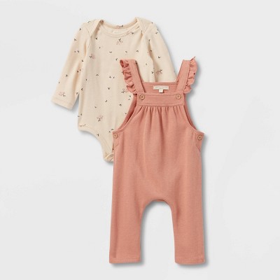 Grayson Collective Baby Girls' Knit Floral Jaquard Bodysuit Set - Rust Brown 12M