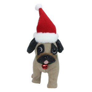 Northlight Plush Pug Puppy with Santa Hat and Jingle Bell Christmas Figure - 13.25" - 1 of 3