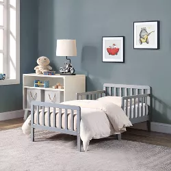 Olive and Opie Twain Toddler Bed in Blue and Natural 