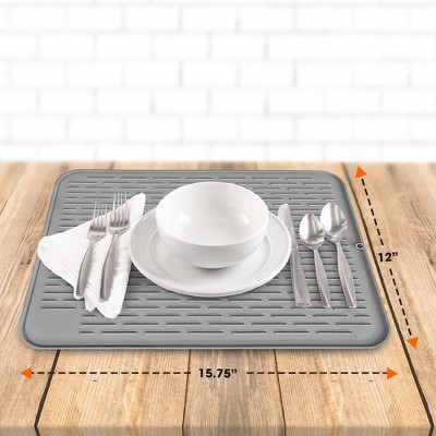 Foldable Silicone Dish Drying Mat and Trivet, 8" x 8", Gray