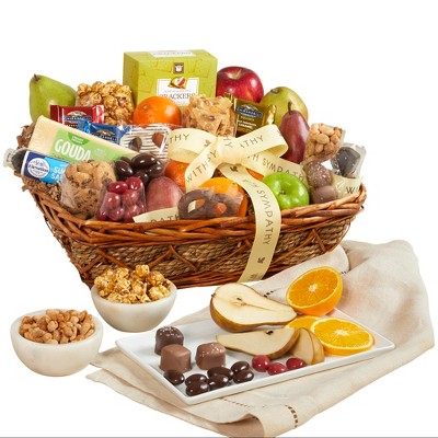 GreatFoods With Sincere Sympathy Fruit & Sweets Deluxe Gift Basket, condolence gift, gourmet food gift, sympathy gift