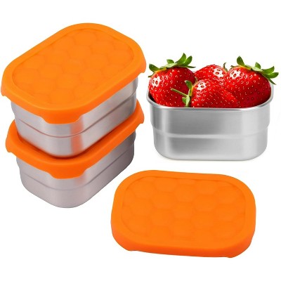 BRINJOY Set of 3 stainless steel containers, 8 oz small snack containers with silicone lids, reusable