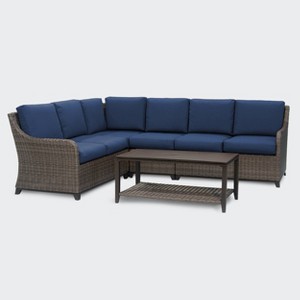 Leisure Made Mitchell 5pc Wicker Sectional in Navy Fabric - 1 of 4