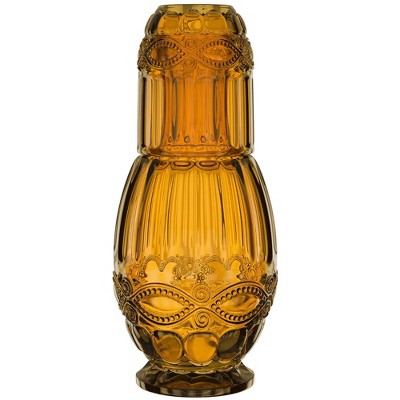Elle Decor Bedside Water Carafe with Tumbler, 33-Ounce Pitcher and Matching Drinking Glass, Use Cup as a Lid for Carafe, Amber