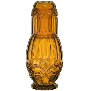 Elle Decor Bedside Water Carafe with Tumbler, 33-Ounce Pitcher and Matching Drinking Glass, Use Cup as a Lid for Carafe, Amber - 1 of 4