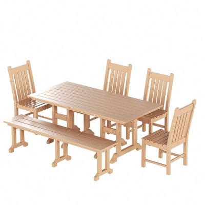WestinTrends 6 Piece Outdoor Patio Dining Set Outdoor Table and Bench Chair Set