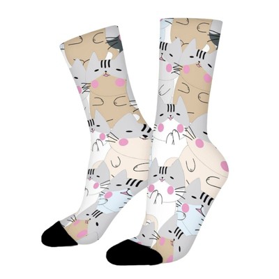 Cute Cat Funny Sleeping Women Printed Crew Socks Funny Funky Socks Soft Polyester Novelty Gifts for Artists Men