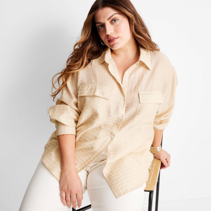 Women's Long Sleeve Utility Button-Down Top - Future Collective™ with Jenny K. Lopez Beige, 3 of 5