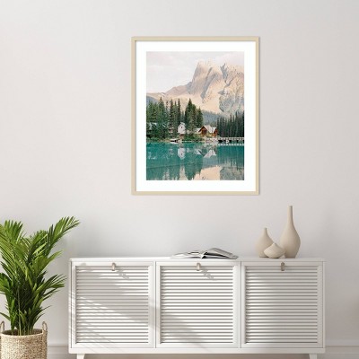 Lodge Reflection Scenic Landscape Photography in Natural Wood Frame