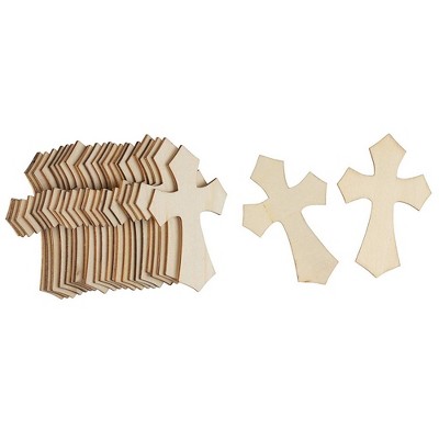 Wood Cutouts for Crafts, Antique Cross (2.7 x 4.2 in, 50-Pack)