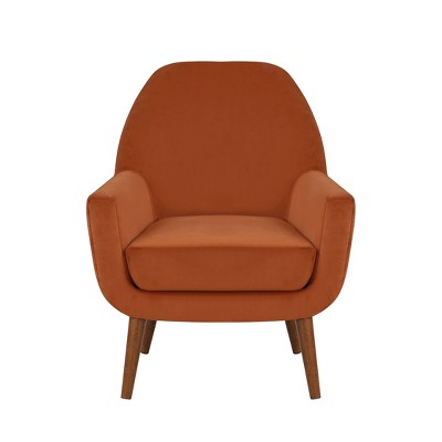 Accera Burnt Orange Velvet Mid-Century Modern Accent Chair