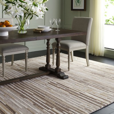 Natural Beige 3x5 Wool Hand-Tufted Striped Area Rug