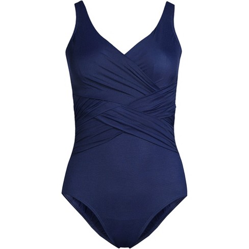 Lands' End Women's Long Slendersuit Tummy Control Chlorine Resistant V-neck  Wrap One Piece Swimsuit - 6 - Deep Sea Navy : Target