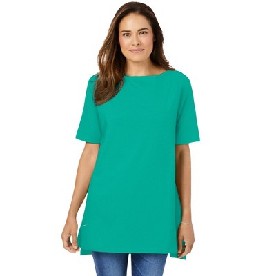 Woman Within Plus Size Perfect Short-Sleeve Boatneck Tunic