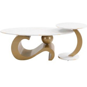 TiramisuBest Luxury 2-Piece Nesting Coffee Table Set with Storage, Oval & Round Black Center Tables for Living Room, Brown - 1 of 4